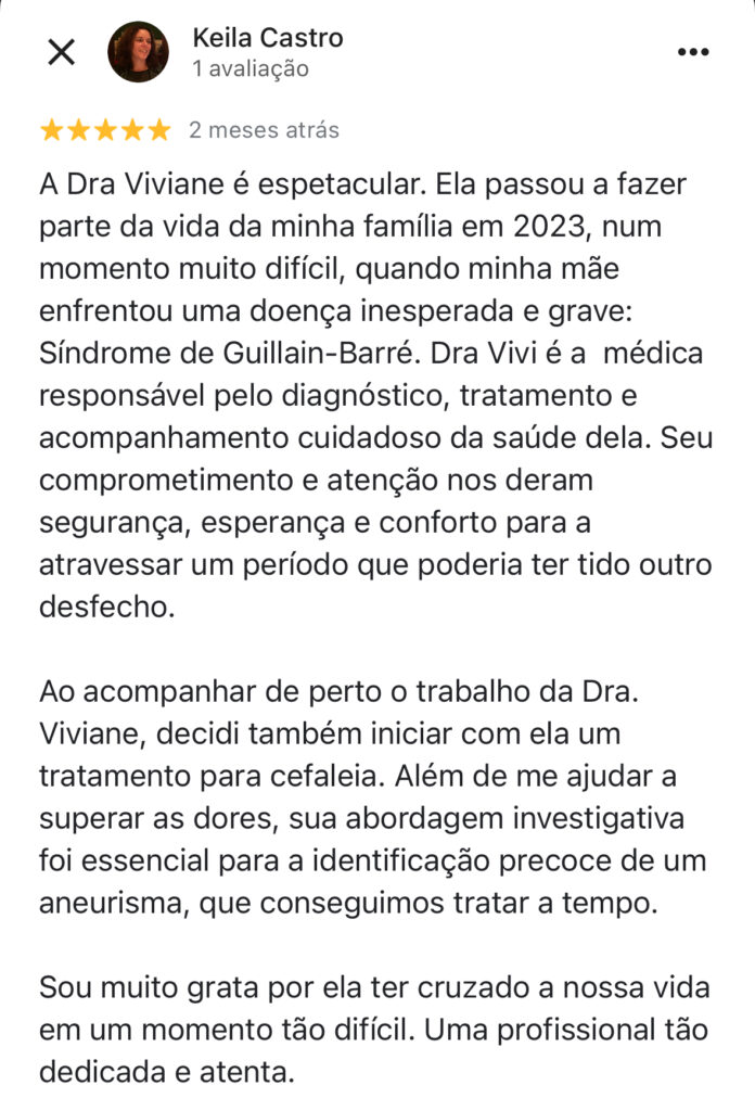 Avaliação de paciente sobre o atendimento da Dra Viviane