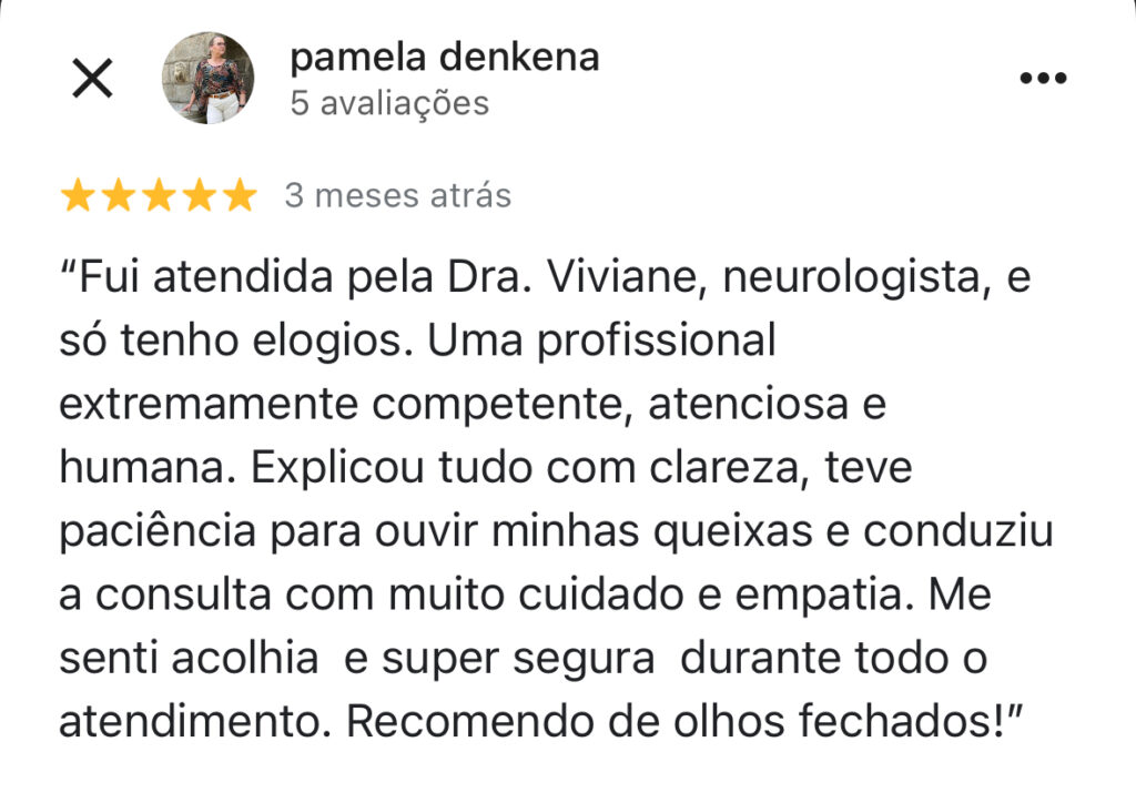 Avaliação de paciente sobre o atendimento da Dra Viviane