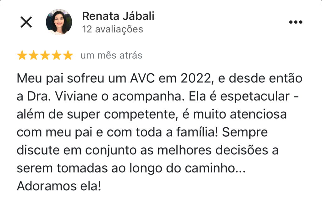 Avaliação de paciente sobre o atendimento da Dra Viviane