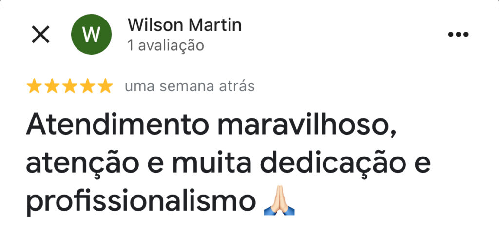 Avaliação de paciente sobre o atendimento da Dra Viviane