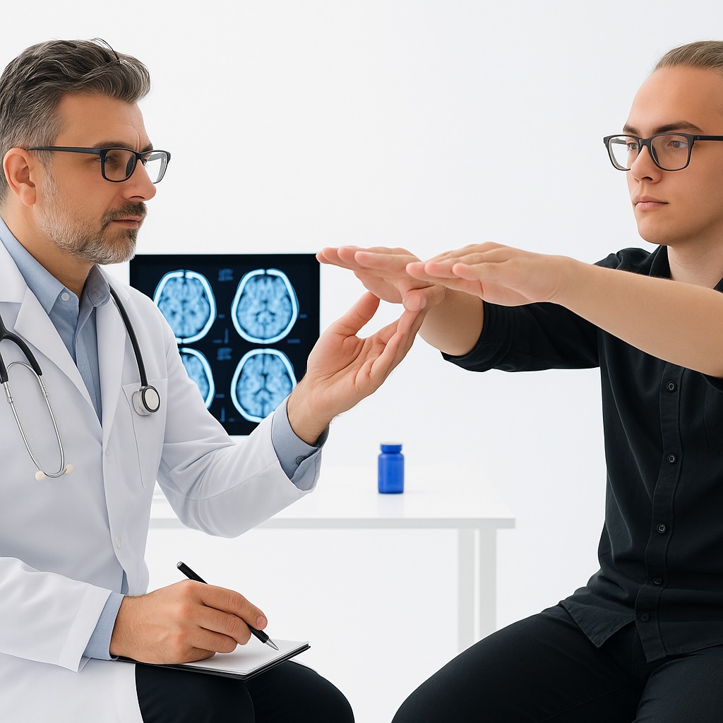 Neurologista avaliando paciente