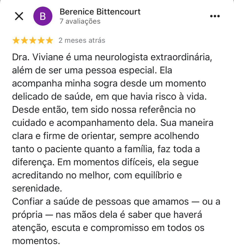 Avaliação do paciente sobre o atendimento da Dra Viviane