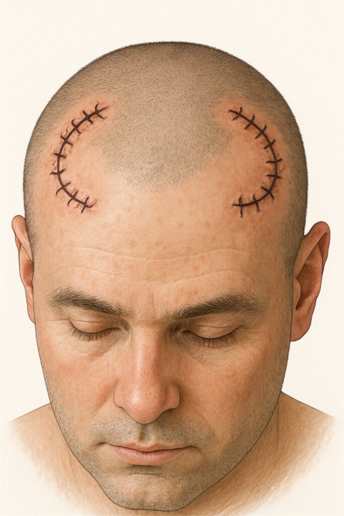 Ilustração que mostra como é a cicatriz da cirurgia de DBS