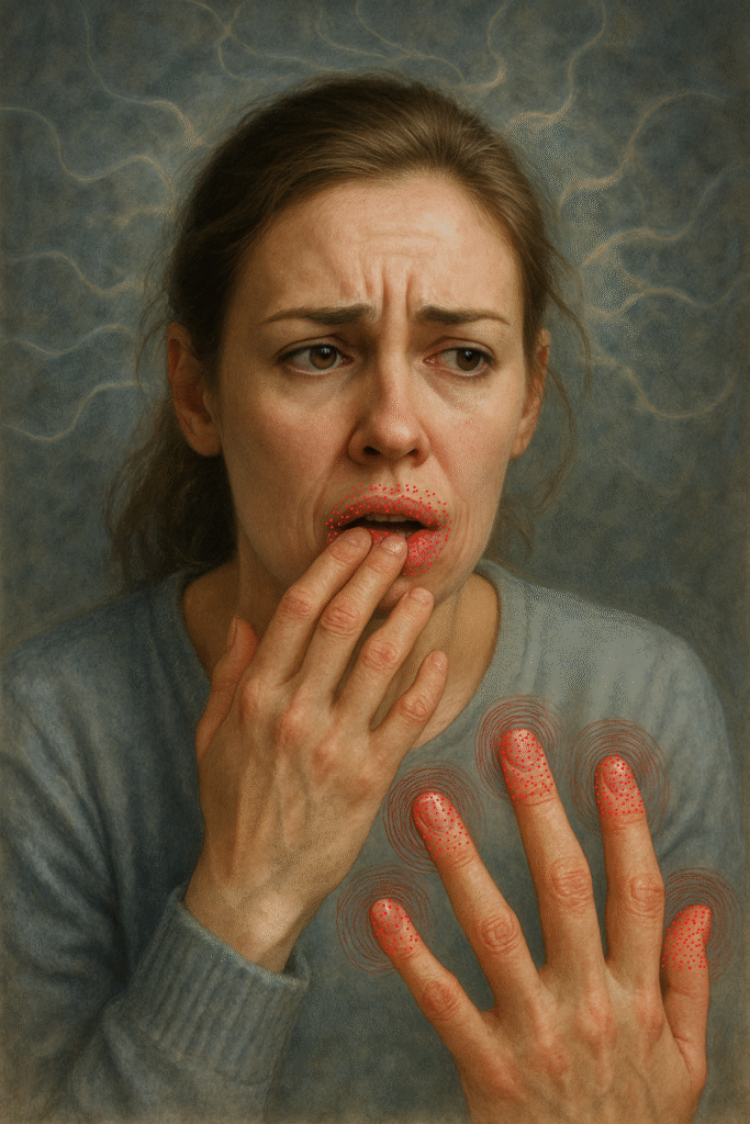 Paciente com formigamento na ponta dos dedos e nos lábios