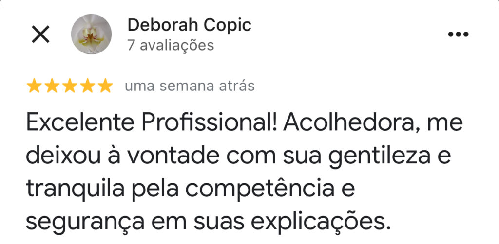 Avaliação de paciente sobre o atendimento da Dra Viviane