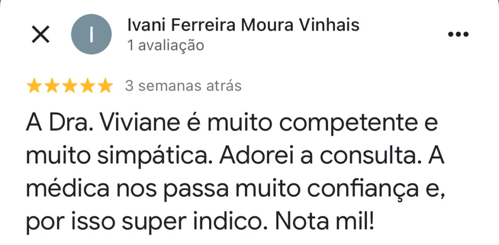 Avaliação de paciente sobre o atendimento da Dra Viviane