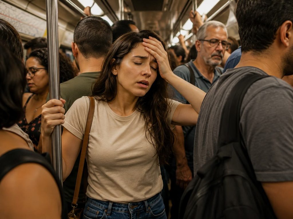 Mulher com sensação de desmaio em metrô lotado e abafado